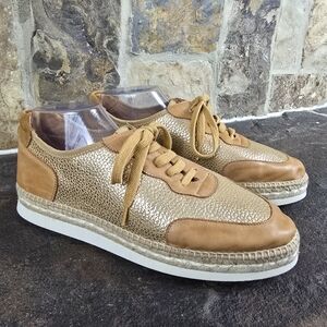 NEW Kanna Metallic Gold Pebble Espadrille Tennis Shoes